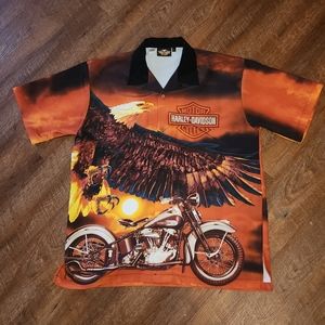 VTG HARLEY DAVIDSON Full Front Back Graphics Button-Up Shirt Eagle Cycle SIZE L